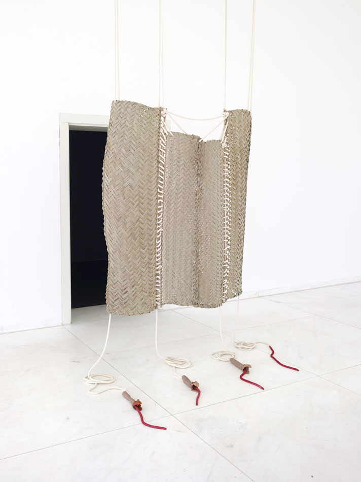 (Room Divider)&amp;rdquo;, 2014 Coconut leave, rope, clay and spray paint. Dimensions Variable. 155 x 150 x 7 cm